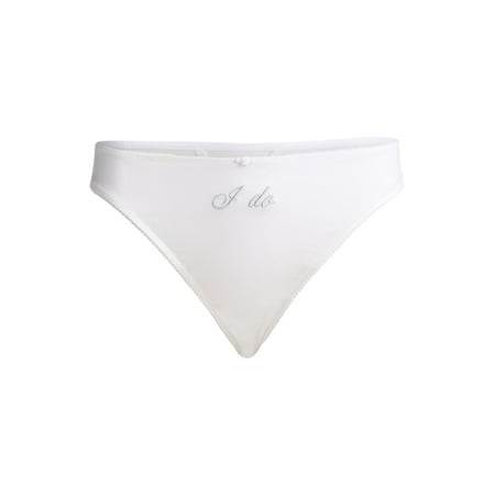 Joyspun Women's Satin Bridal Thong Panties with Lace and Picot, 2-Pack, Sizes XS-3XL