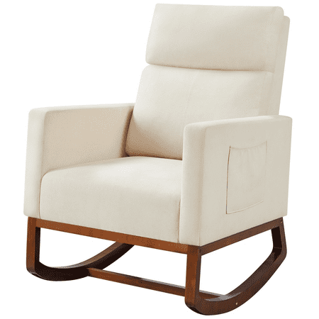 Alden Design Fabric Upholstered Rocking Accent Chair, Beige