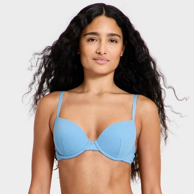 Women's Lightly Lined Ribbed Demi Bra - Wild Fable™ Blue 34C