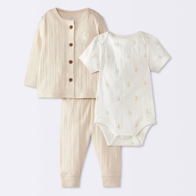 Baby 3pc Bunnies Top & Bottom Set - Cloud Island™ Cream 0-3M