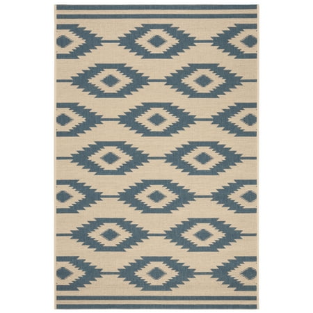 SAFAVIEH Beach House Vasiliki Geometric Indoor/Outdoor Area Rug, Blue/Creme, 3' x 5'