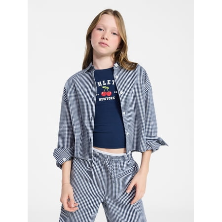 Weekend Academy Girls Button Up Shirt with Long Sleeves, Sizes 4-18