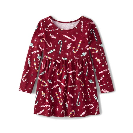 The Children's Place Baby & Toddler Girls Long Sleeve Printed Babydoll Dress, Sizes 6M-5T