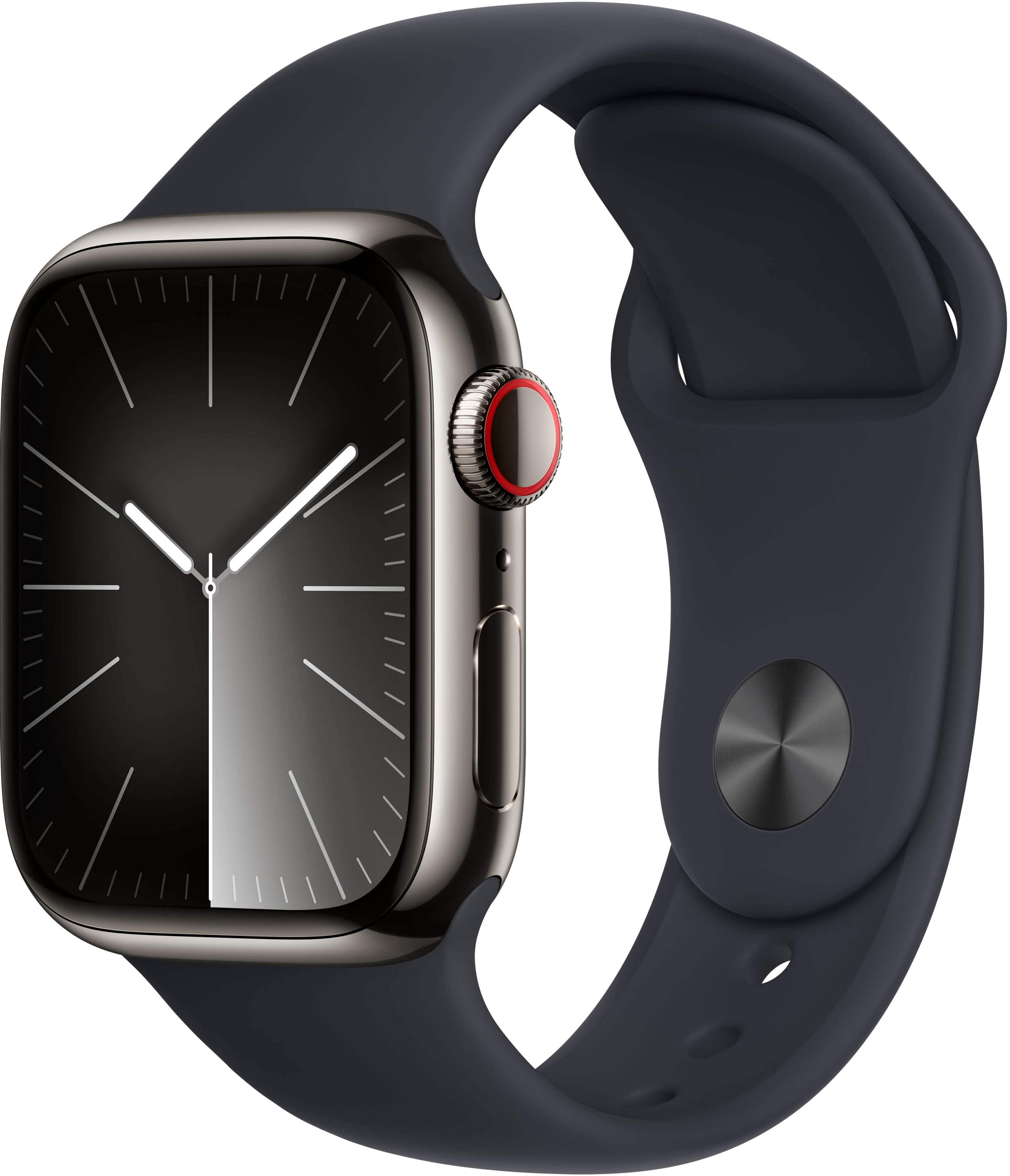 Geek Squad Refurbished - Apple GS Cert Refurb Watch Series 9 (GPS + Cell) 41mm Graphite SS Case w Midnight Sport Band - M/L - Graphite - 2023 - Graphite - (2023)
