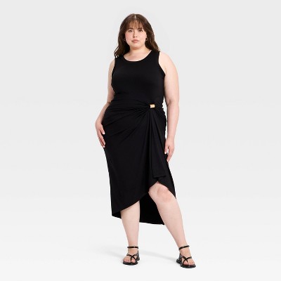 Women's Asymmetrical Knit Midi Dress - A New Day™ Black 2X