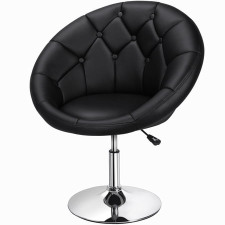 Alden Design Modern Tufted Adjustable Barrel Swivel Accent Chair, Black Faux Leather