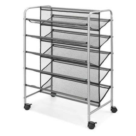 Mainstays 5-Tier Metal Slanted Mesh Wheeled Gray & Black Shoe Rack for Shoe Storage, Holds up to 30 Pairs