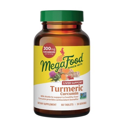 MegaFood Turmeric Supplement, Turmeric Curcumin with BioPerine, Liver Support, Vegan Tablets - 60ct: Non-GMO Project Verified