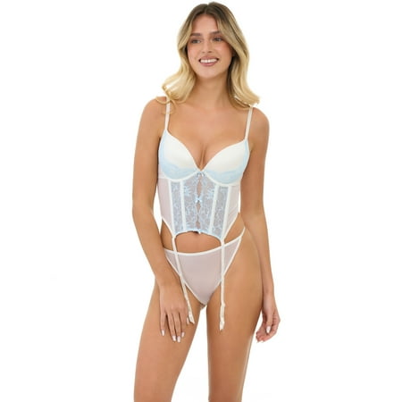 Adored by Adore Me Women's Reina Push Up Corset and G-String Thong Set, Sizes S-3X