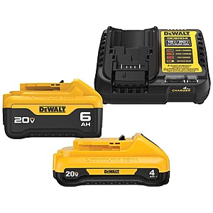DEWALT 20V MAX Lithium-Ion 6.0Ah & 4.0Ah Batteries & Charger Starter Kit $107 + Free S&H