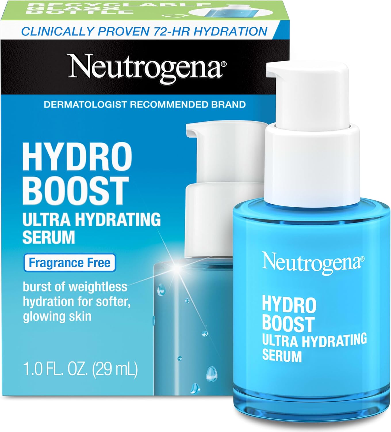 Neutrogena Hydro Boost Ultra Hydrating Serum with Hyaluronic Acid, Fragrance-Free Face Serum for Weightless Hydration and Softer, Glowing Skin, Non-Comedogenic, 1 fl. oz