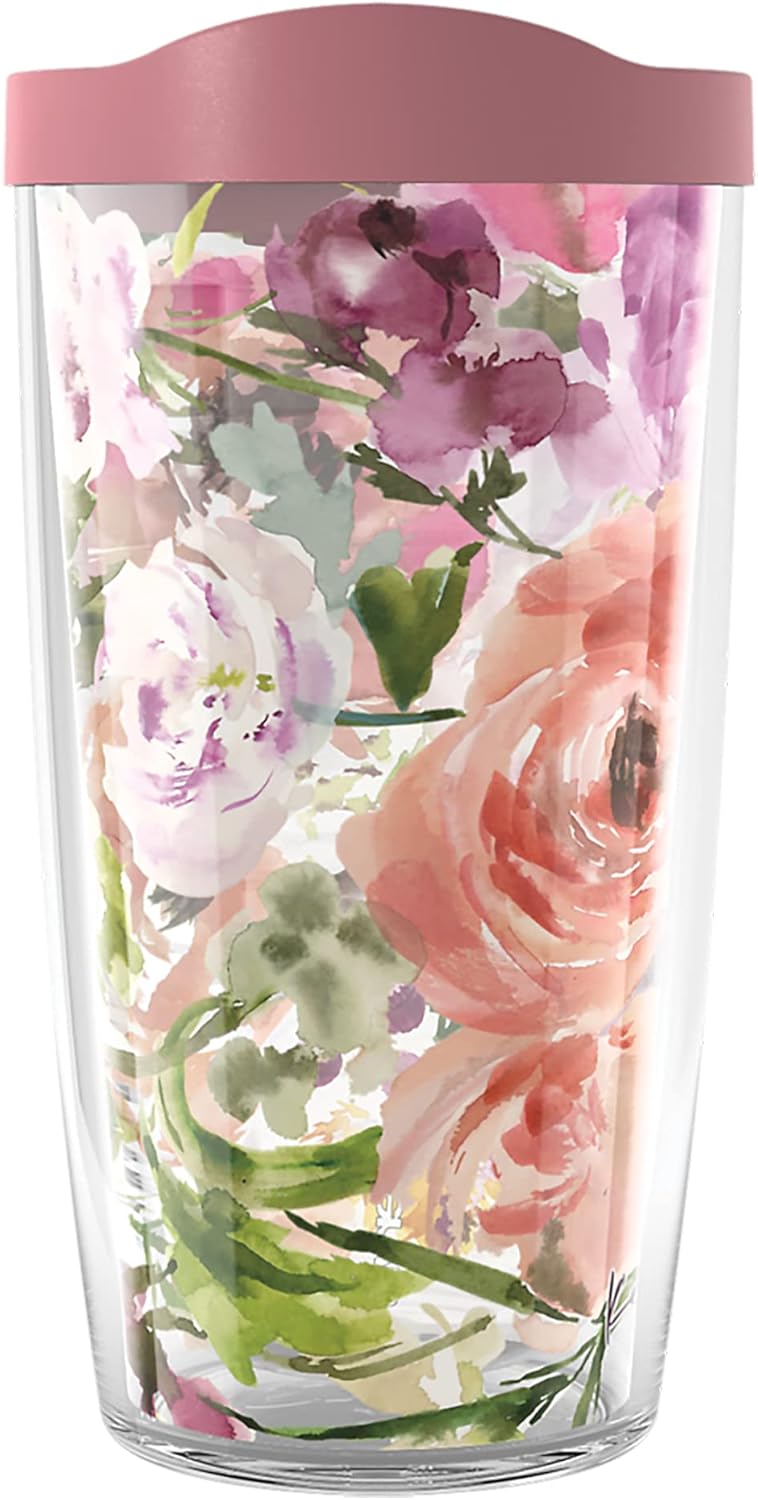 Tervis Kelly Ventura - Floral Collection Made in USA Double Walled Insulated Tumbler Travel Cup Keeps Drinks Cold & Hot, 16oz - Classic, Heather Rose