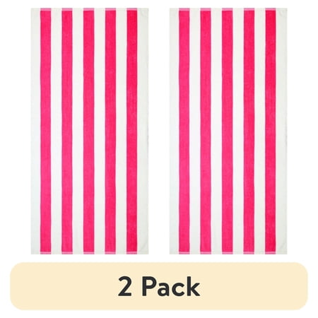 (2 pack) Mainstays Cabana Stripe Beach Towel, 58" x 28", Pink