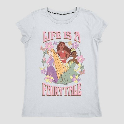 Girls' Disney Princess 'Life is a Fairytale' Graphic T-Shirt - Light Blue XL
