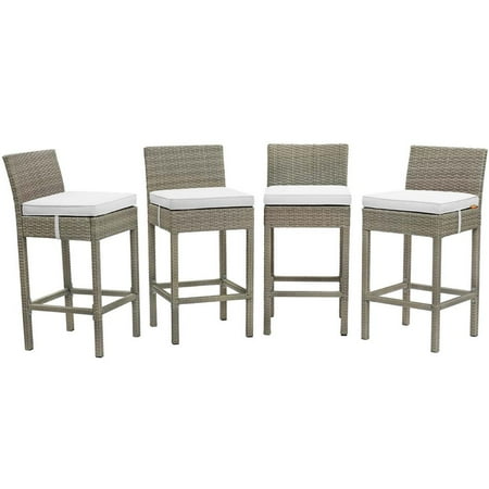 Modway Conduit Outdoor Patio Wicker Rattan Bar Stool Set of 4 in Light Gray White by Modway