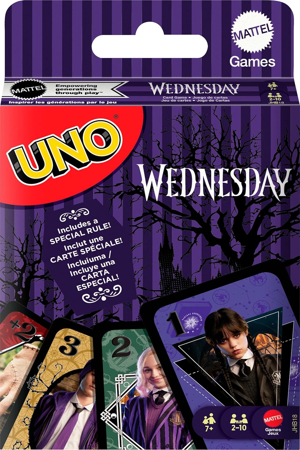 Mattel Games UNO Wednesday Card Game for Kid, Adult & Family Nights, Parties, Travel & Camping, Toy Collectible Inspired by the Series