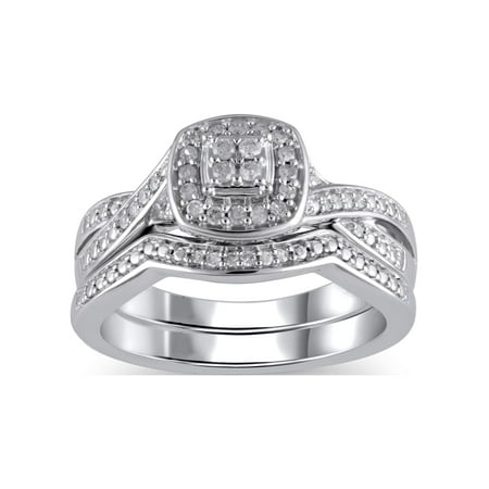 1/5 Ct Forever Bride Diamond Halo Composite Women's Bridal Set Ring in 925 Sterling Sil