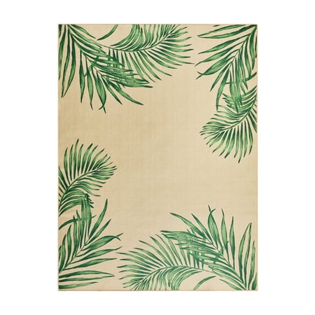 Better Homes & Gardens Green Palm Outdoor Washable Area Rug, 7' x 10'