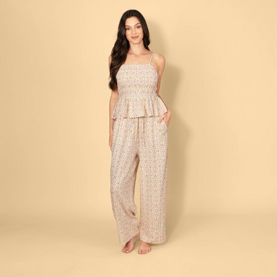 Solid & Striped Women's Mid-Rise Drawstring Poplin Pull-On Pants - Cream/Orange Floral L