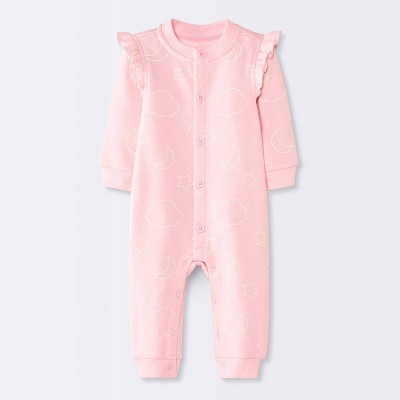 Baby Girls' Moon and Stars Fleece Romper - Cloud Island™ Pink 12M