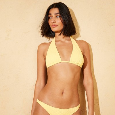 Demetra Dias with Wild Fable Women's Medium Coverage Textured Tall Triangle Bikini Top - Yellow L