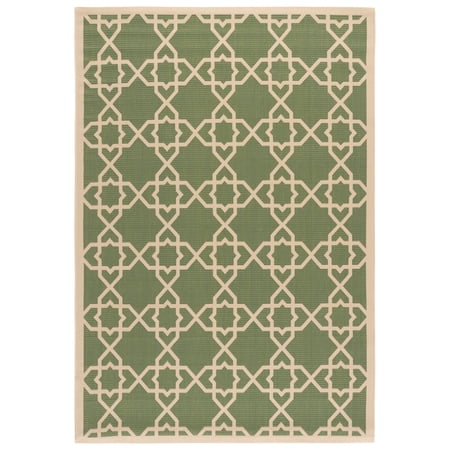 SAFAVIEH Courtyard Carol Geometric Indoor/Outdoor Area Rug, 4' x 5'7", Green/Beige