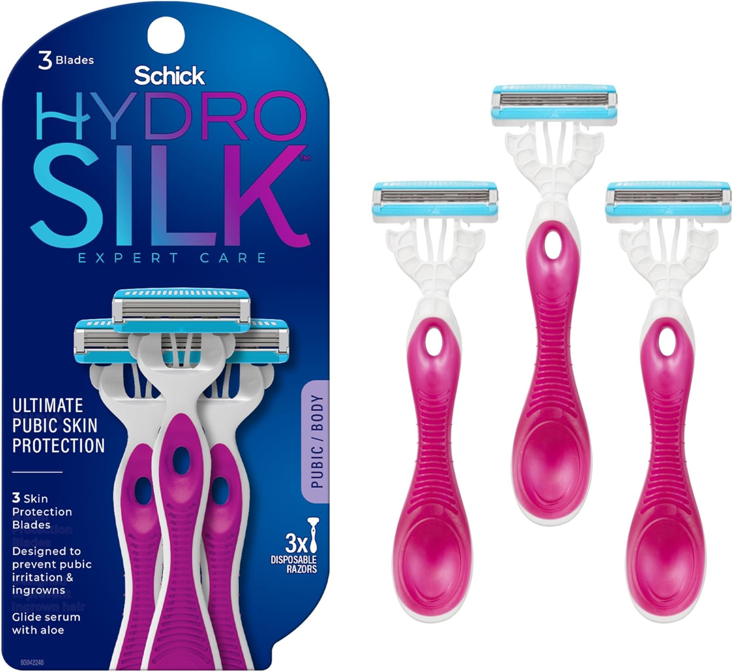 Schick Hydro Silk Ultimate Pubic Skin Protection, Disposable Razors for Women Sensitive Skin | Pubic Hair Razor for Women, Bikini Razor, Womens Razors Bikini Line, 3ct