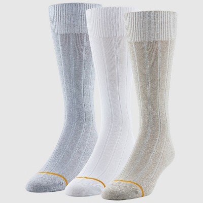 Signature Gold by GOLDTOE Men's Ultra Soft Ribbed Crew Socks 3pk - Gray/White/Khaki 6-12.5