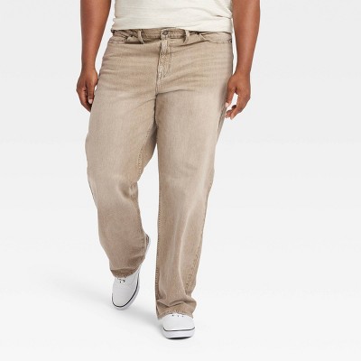 Men's Big & Tall Relaxed Fit Jeans - Goodfellow & Co™ Tan 44x32: Mid Rise, Denim, Stretch Fabric