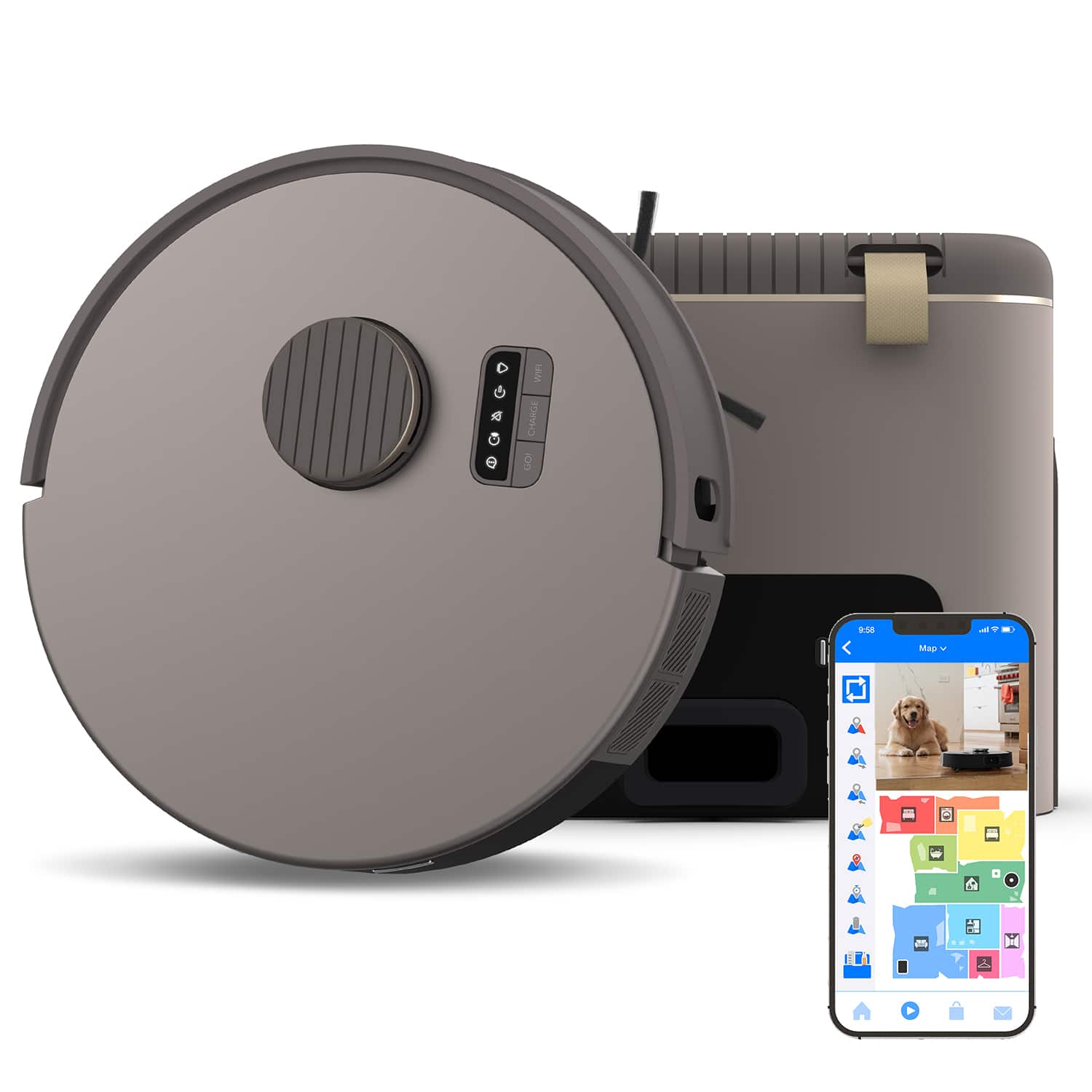 bObsweep - Bio Auto-Empty Robot Vacuum & Mop with 100-Day Dock, Activate Charcoal Odor Filtration, Made of Bio-Based Plastic - Riverstone