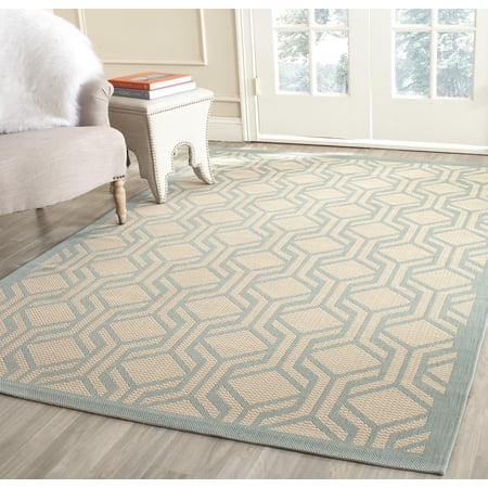Safavieh Courtyard Bristol Geometric Indoor/Outdoor Area Rug, Beige/Aqua, 5'3" x 7'7"