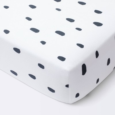Dash Marks Crib Fitted Sheet - Cloud Island™ White/Gray: Cotton, 228 Thread Count, Standard Crib Size
