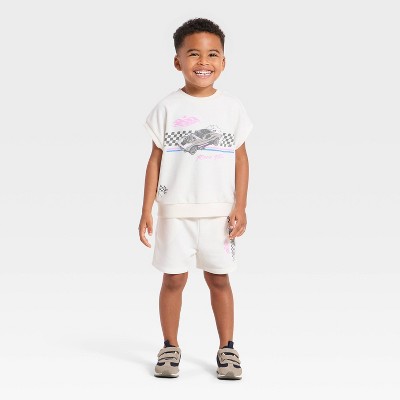 Toddler Boys' 2pc Hot Wheels Top & Bottom Set - Off-White 3T