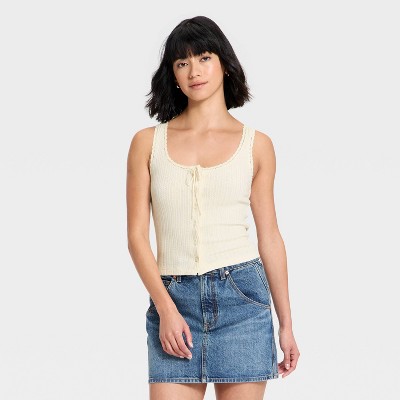 Women's Pointelle Tank Top - Universal Thread™ Cream M