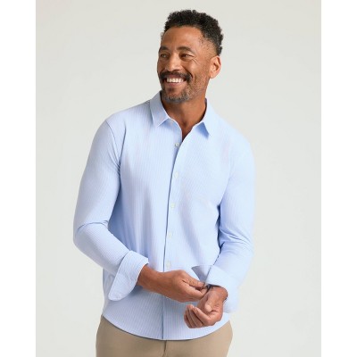 True Classic Men's Stretch Oxford Dress Shirt - Blue Striped L