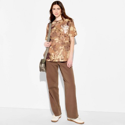Women's Van Gogh Camo OS Short Sleeve Graphic T-Shirt - Assorted Brown Floral L