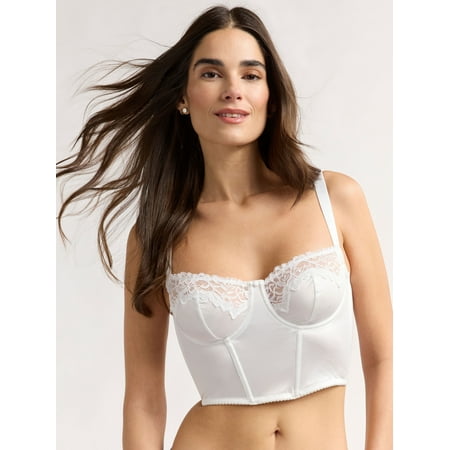 Joyspun Women's Bridal Satin Bustier with Lace Trim, Sizes S-XXXL