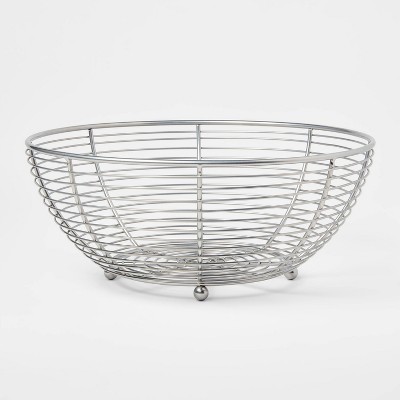 Nickel Fruit Basket - Threshold™: Hand Crafted, Nickel-Plated Iron, Freestanding Kitchen Rack, 12"x12"x5"