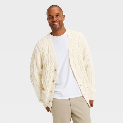 Men's Long Sleeve V-Neck Cardigan Sweater - Goodfellow & Co™ Cream L