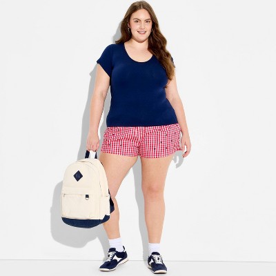 Women's American Gingham Star Graphic Pull-On Shorts - Red 3X