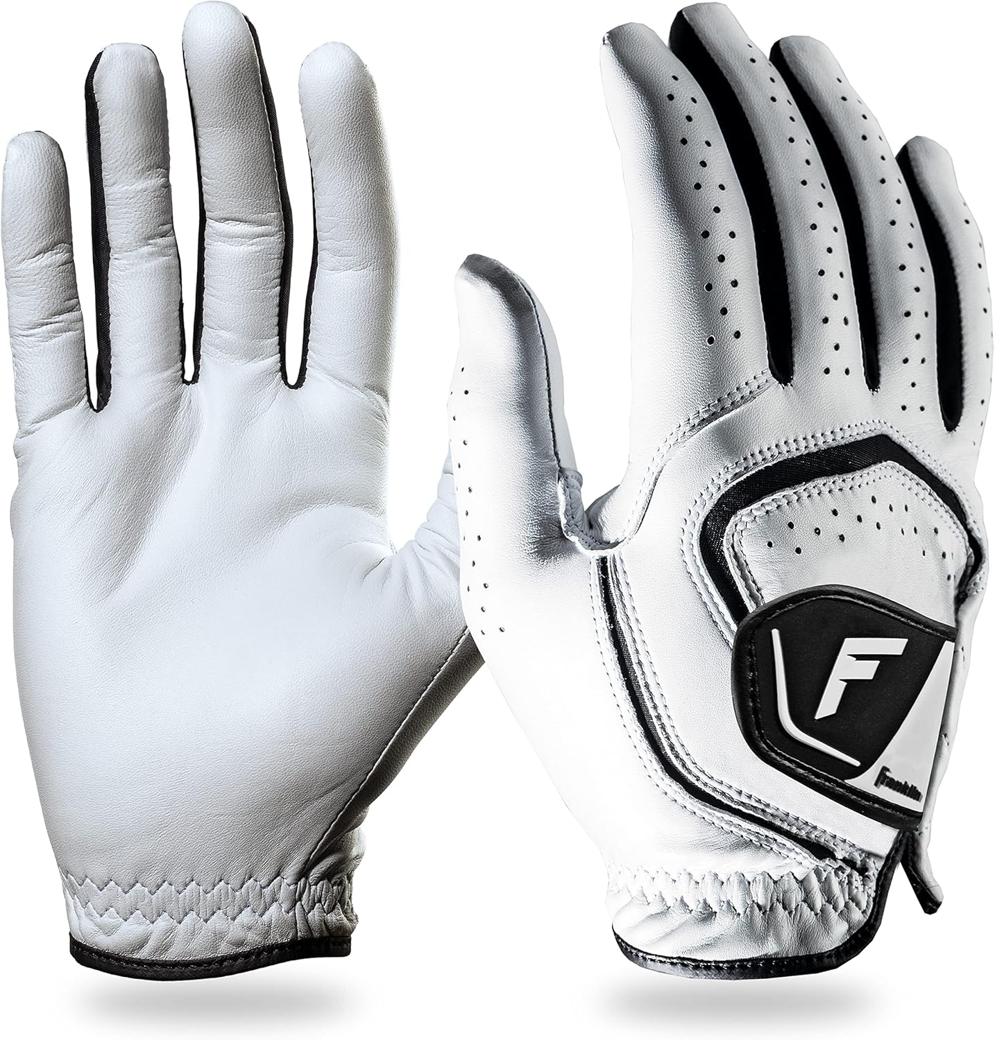 Franklin Sports Youth Golf Gloves - White Junior Left Hand Golf Glove for Righty Golfers - Kids Premium Leather for Maximum Grip in Rain + All Weather Conditions - Youth Extra Large