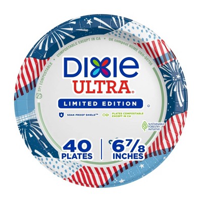 Dixie Ultra Plates 6 7/8" - Americana - 40ct: Paper, Round, Stripe & Star Pattern, Patriotic Theme