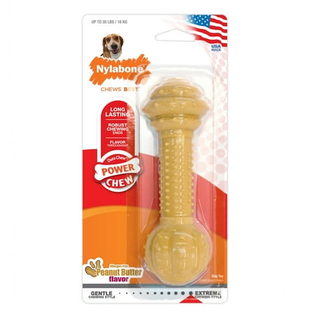 Nylabone Barbell Power Chew Durable Dog Toy Peanut Butter Medium (1 Count)
