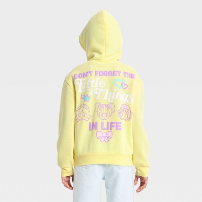 Girls' Polly Pocket Front and Back Graphic Hoodie Pullover Sweatshirt - Yellow L Plus