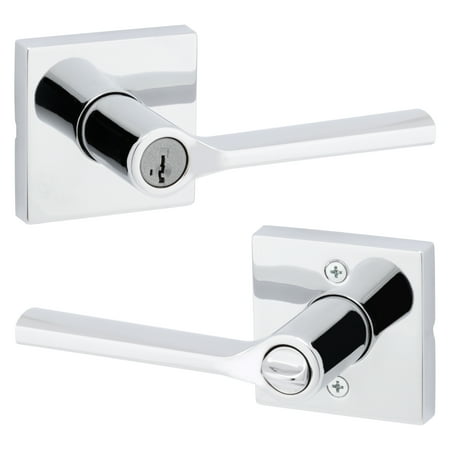 Kwikset Lisbon Square Keyed Entry Lever Door Handle Set with Smartkey Polished Chrome