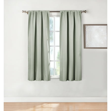 Ecologee Wakefield Textured 100% Blackout Rod Pocket Indoor Curtain Panel Pair, Sage, 37" W x 63" L