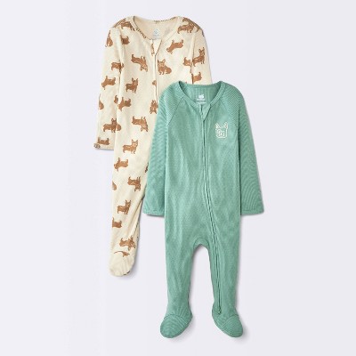 Baby Boys' 2pk Frenchies Jacquard Ribbed Long Sleeve Sleep N' Play Footed Pajamas - Cloud Island™ Green Newborn