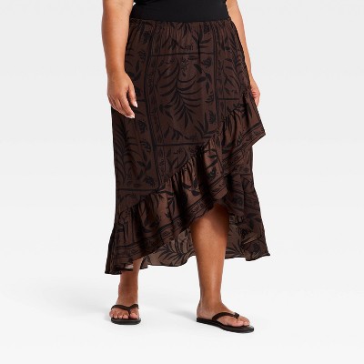 Women's Beachy Keen Maxi Skirt - A New Day™ Brown 4X