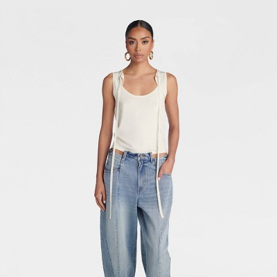 KBB by KAHLANA Women's 'The Tie-Front Tank Top' - Cream XXS