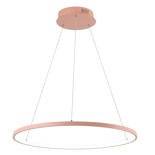 JONATHAN Y 15.75" Matte Pink Modern Integrated LED Pendant Light, Dimmable Round Hoop Chandelier for Kitchen Island, Dining Room, Adjustable Height Metal Hanging Light (JYL7203B)